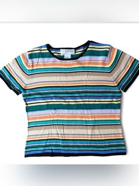 90s Multi-Color Striped Short Sleeve Knit Top Size Petite XL